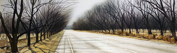 lou henson highway |watercolor | 8 x 20 SOLD