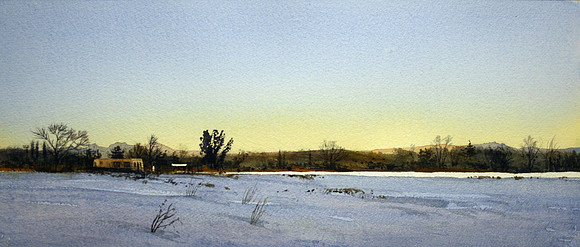 a very cold morning |watercolor | 10 x 20 SOLD
