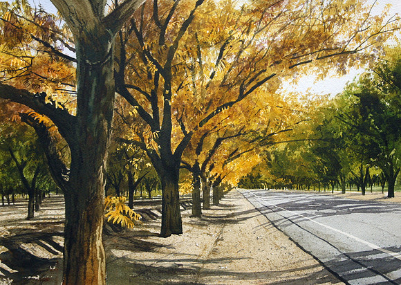 road in october | watercolor | 14 x 20