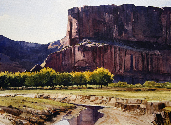 treeline at canyon wall | watercolor | 14 x 20 SOLD