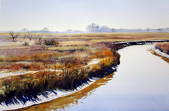 channel through the marsh | watercolor | 14 x 20