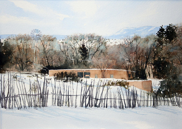 adobe in the snow |watercolor | 7 x 10 SOLD
