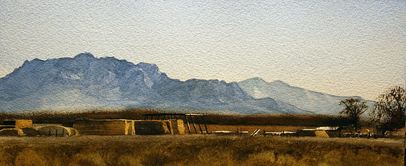 storing hay |watercolor | 7 x 18