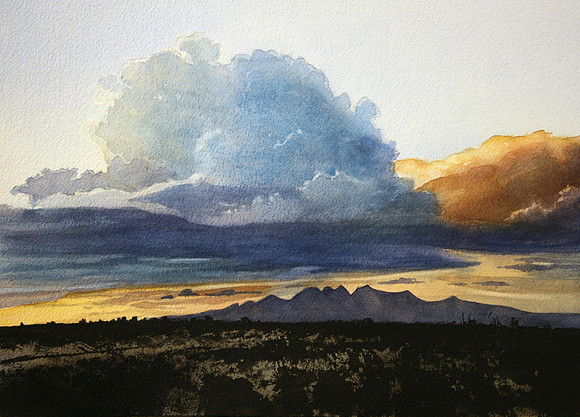 clouds over the dona anas |watercolor | 10 x 16