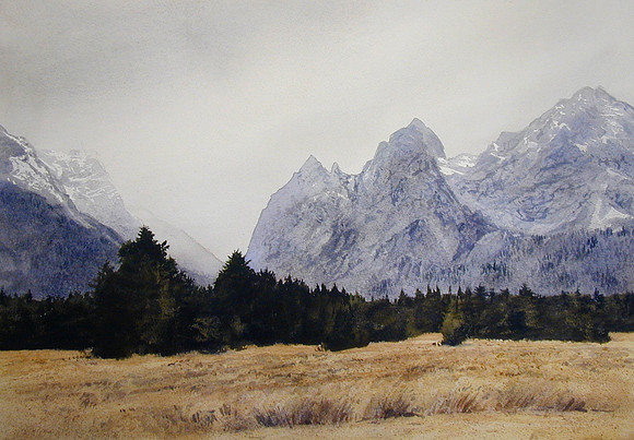 clouds on the tetons |watercolor | 14 x 20