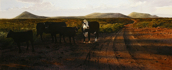 cows in evening shadow |watercolor | 8 x 20 SOLD