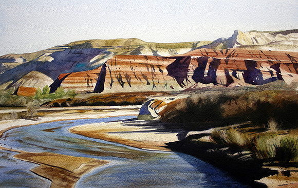 river in wild country | watercolor | 12 x 20