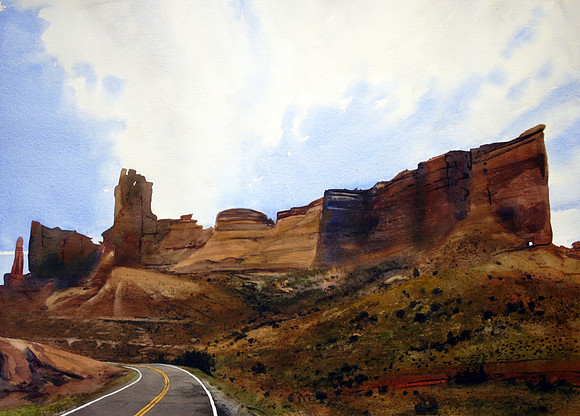 road through arches | watercolor | 22 x 30