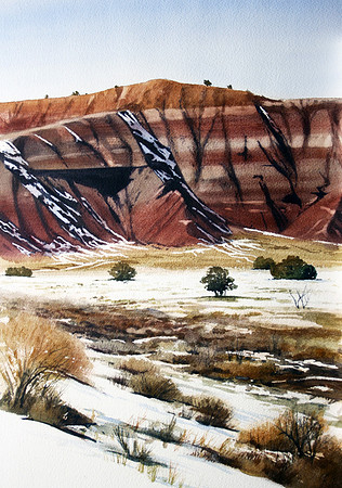 strata and snow| watercolor | 14 x 20