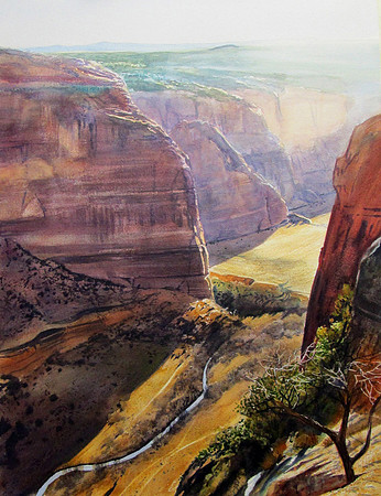 streaming light in the canyon | watercolor | 30 x 22