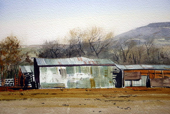 tin roofed barns | watercolor | 7x 10 • SOLD