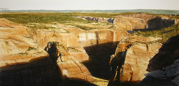 canyon shadow view |watercolor | 12 x 39 SOLD