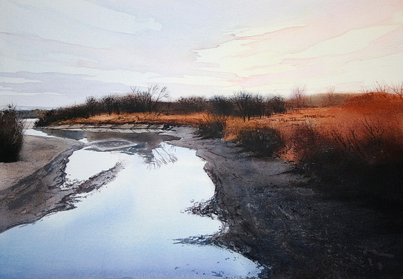 along the river bank |watercolor | 14 x 20 SOLD