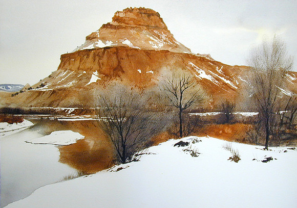 abiquiu hill reflection |watercolor | 14 x 20 SOLD