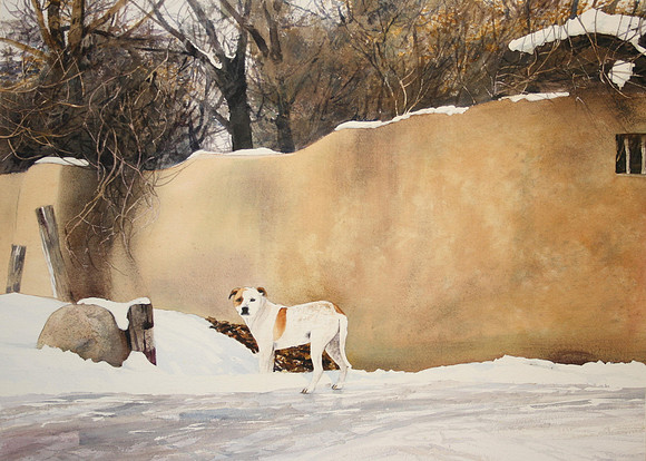 dog and wall, santa fe |watercolor | 22 x 30