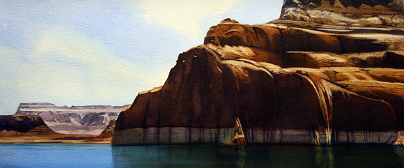 cliffside, lake powel |watercolor | 12 x 30