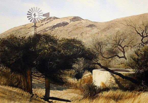 windmill at soledad |watercolor | 14 x 20 SOLD