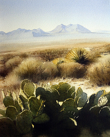 cactus and distant mountain | watercolor | 14 x 20 SOLD