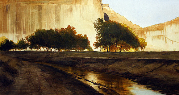 late afternoon, canyon de chelly | w/c | 16 x 30 SOLD- GICLEE AVAILABLE