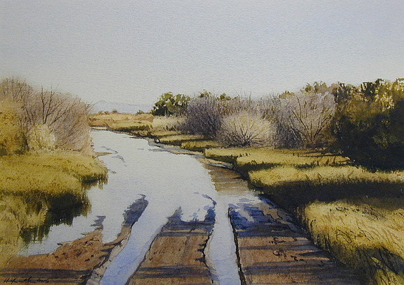 wet roadway |watercolor | 14 x 20 SOLD