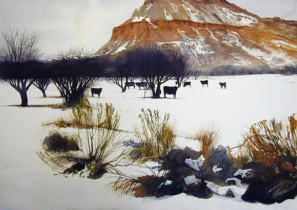 out in the snow |watercolor | 14 x 20