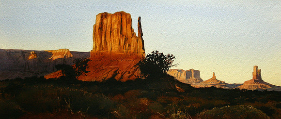 waning light monument valley |watercolor | 10 x 20 SOLD