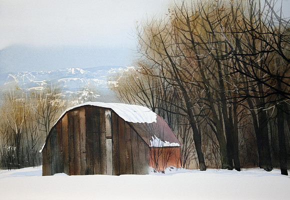 nestled in the snow |watercolor | 14 x 20 SOLD