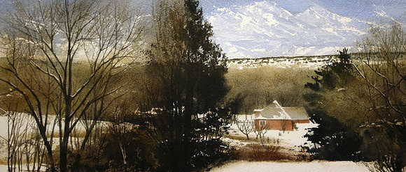 winter setting |watercolor | 12 x 21 SOLD