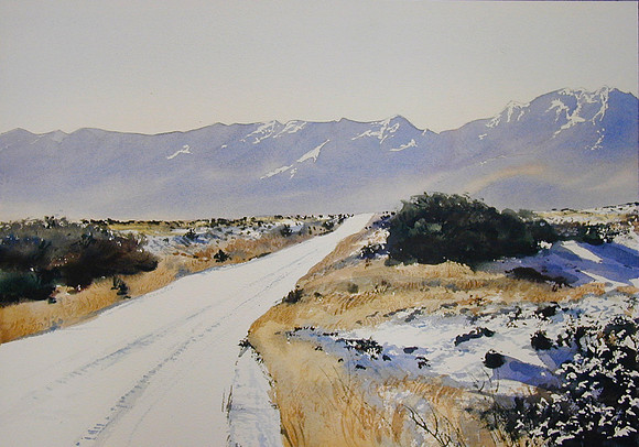 snow covered road |watercolor | 14 x 20