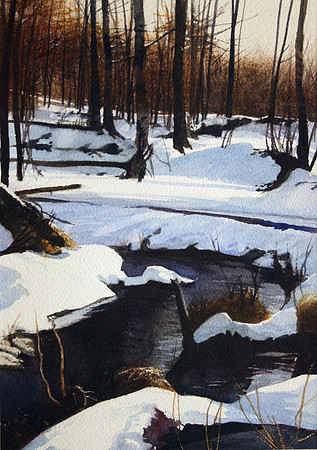 stream and snow |watercolor | 16 x 10 SOLD
