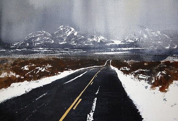 winter road |watercolor | 10 x 16 SOLD
