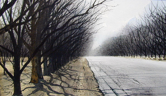orchard road sketch |watercolor | 5 x 7 SOLD