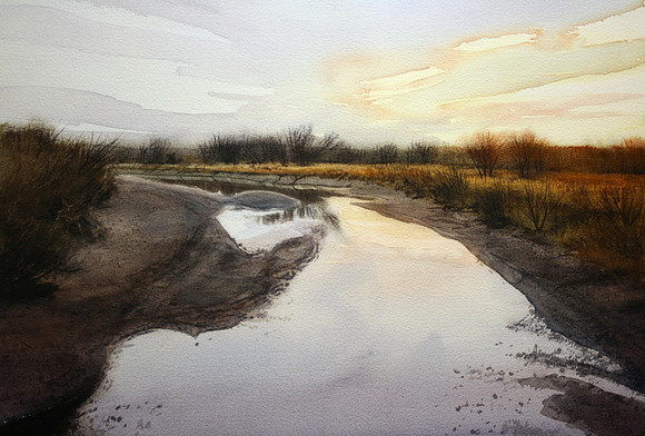 winter evening on the rio grande |watercolor | 14 x 20 SOLD