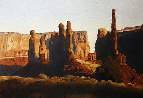 totems in afternoon light |watercolor | 14 x 20