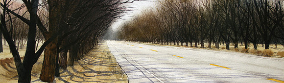 on route 28 |watercolor | 8 x 20 SOLD