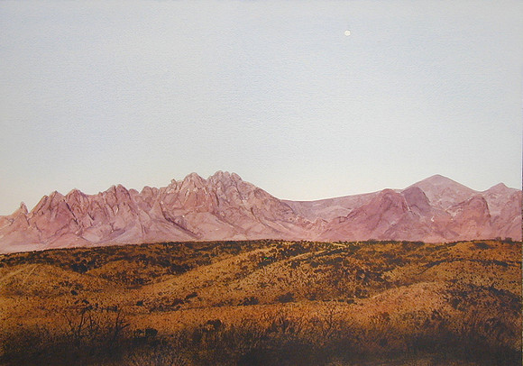 moon over pink mountains |watercolor | 14 x 20