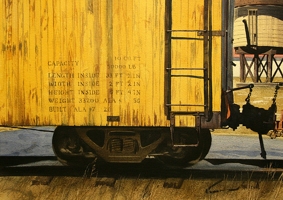 yellow boxcar |watercolor | 14 x 20