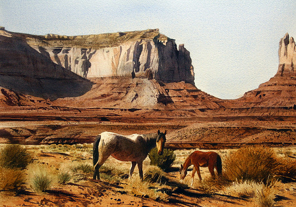 horses and buttes |watercolor | 14 x 20 SOLD