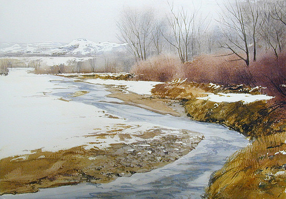 snow and stream |watercolor | 14 x 20 SOLD