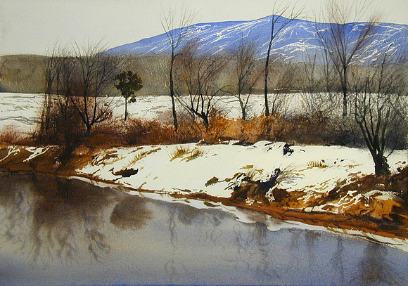 winter on the river |watercolor | 14 x 20
