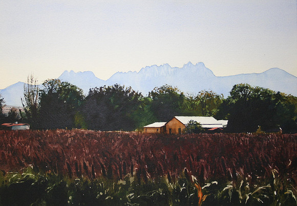 cornfield and mountains |watercolor | 14 x 20 SOLD
