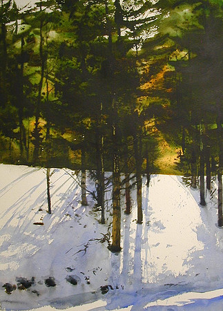 Pines in the Snow |watercolor | 30 x 22 SOLD