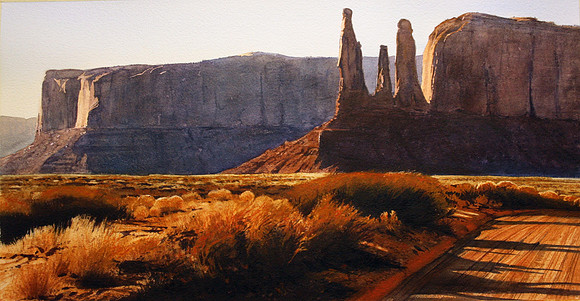 road through the monuments |watercolor | 12 x 30 SOLD - GICLEE AVAILABLE
